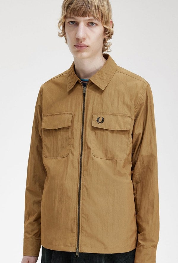 Fred Perry Men's Lightweight Zip-Through Overshirt - Brown