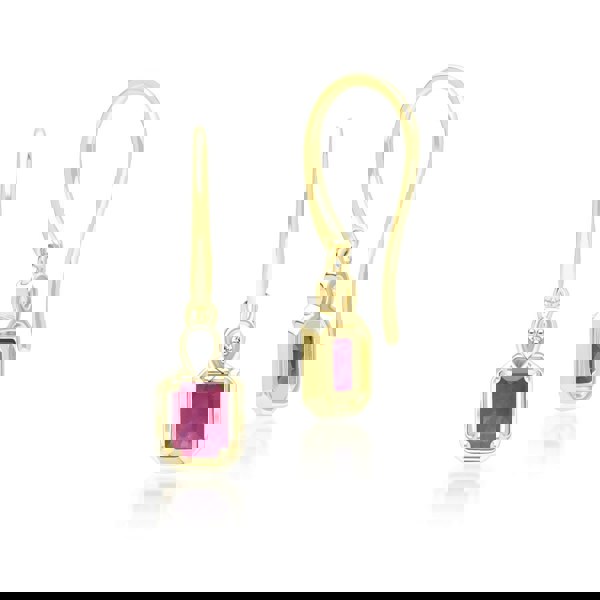 Gemondo Classic Ruby Baguette & Diamond Drop Earrings In 9ct Yellow Gold
