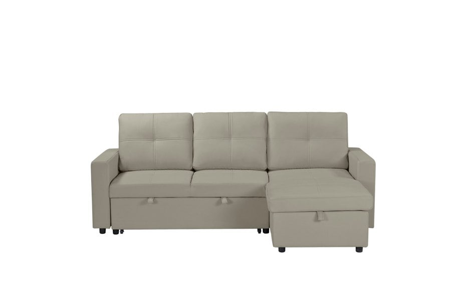 SQUAREBOXX Newport Leather 3 Seater Pullout Sofa Bed in Beige with Storage Compartment