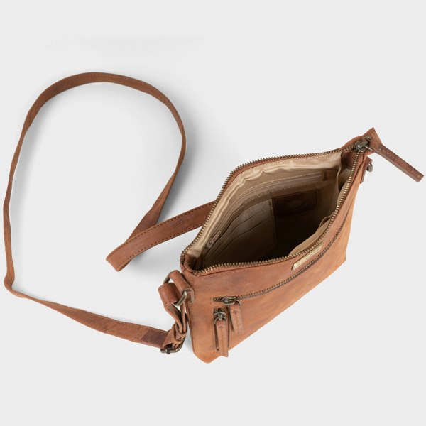 Assots London 'RUE' Distressed Tan Real Leather Crossbody Bag