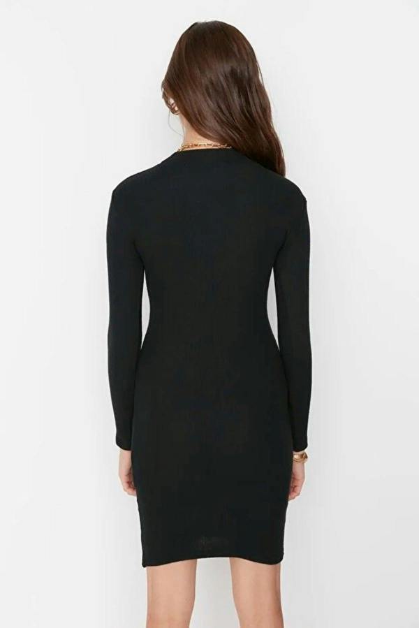 WOVCOR Fitted Mini Stand-Up Collar Knit Pencil Dress
