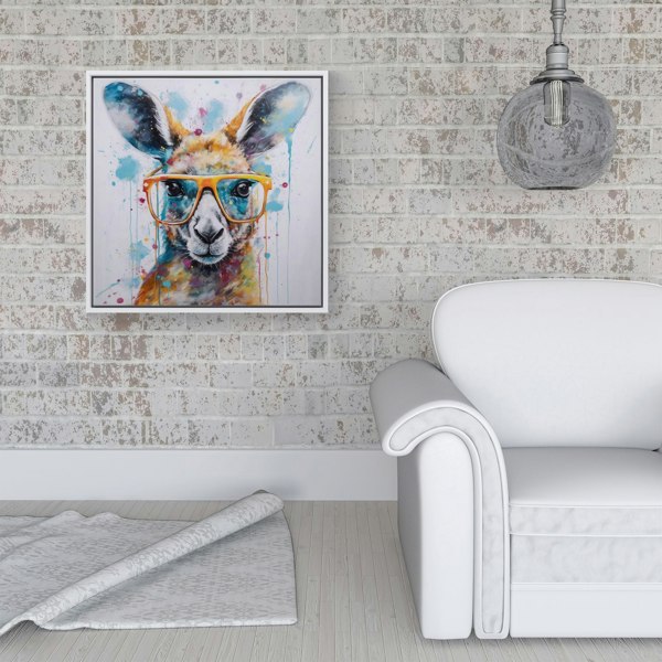 Warren Reed Splash Art Kangaroo In Glasses Framed Canvas