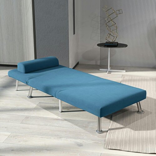 Wyld Haus Ziel Lika Blue Velvet Single Sleeper Chair Silver Metal Legs