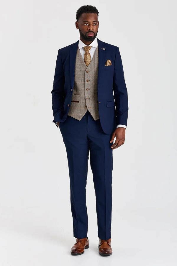 Paul Andrew Mayfair Navy Textured Suit with Harris Brown Tweed Waistcoat