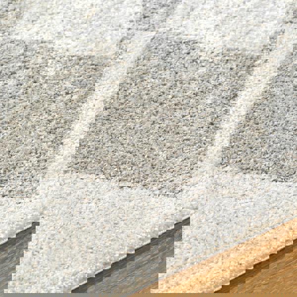 Livabliss Fossay Shag-Washable Beige Grey High Pile Diamond Rug