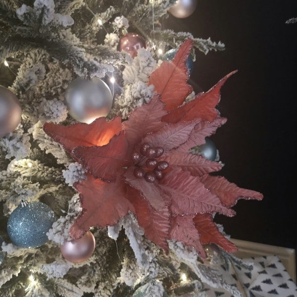 Samuel Alexander 68cm Frosted Light Coral Pink Poinsettia Stem Christmas Decoration