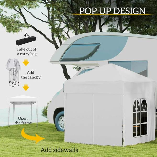 White pop-up gazebo canopy with sidewalls and arched window openings