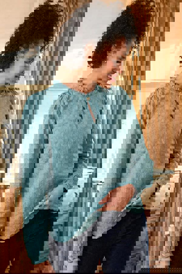 Emily Textured Jacquard Keyhole Blouse Sea Mist | Lily and Me Clothing