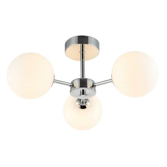 Happy Homewares Contemporary Polished Chrome Ceiling Lamp with Opal Globe Glass Shades