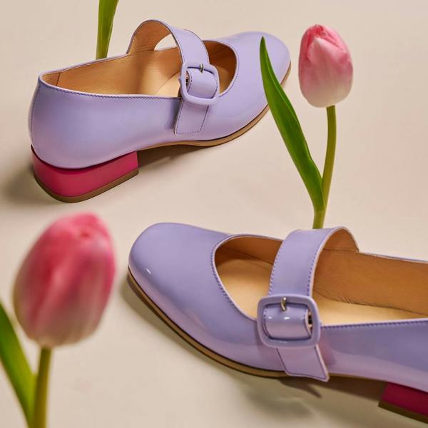 Embassy London Bliss - Lavender & Rose - Women's block heel square toe patent leather Mary-Jane