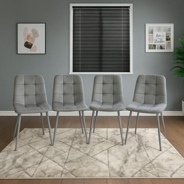 Kosy Koala Modern Rectangle Dark Grey Dining Table Set With 4 Grey Velvet Chairs Dining Room Furniture
