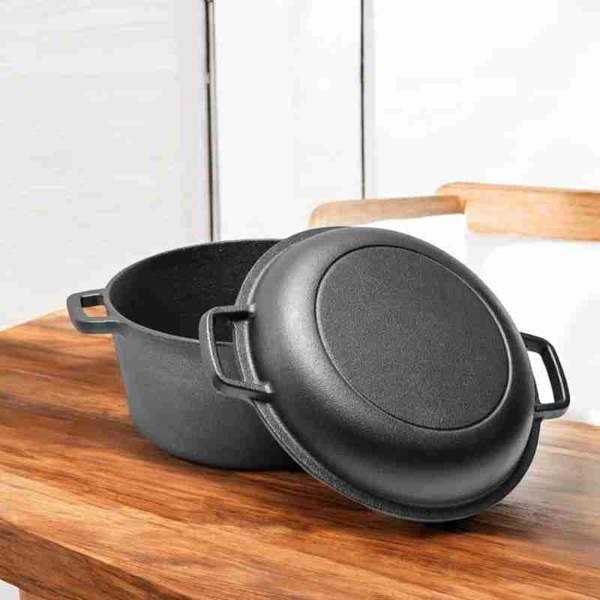 Sourdough By The Sea 4.7L Double Dutch Oven 2-in-1 Seasoned Cast Iron – Perfect for Sourdough Baking, Stews & More