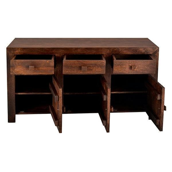 Wyld Haus Phuket Dark Mango Wood Large Sideboard 3 Drawers 3 Doors