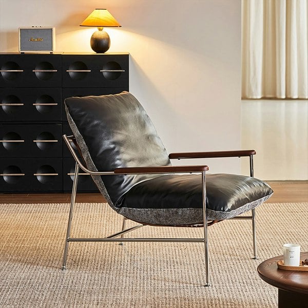 Weilai Concept Prasad Lounge Chair Armchair With Ottoman, Real Leather