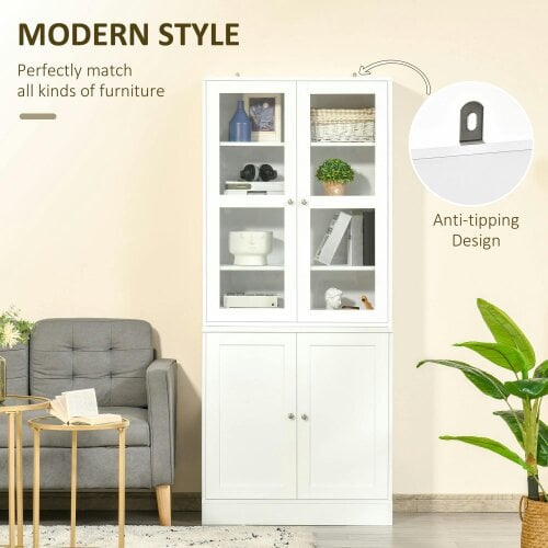 Wyld Haus Mola Colu Wood And Glass White Display Bookcase With Adjustable Shelves And Glass Doors