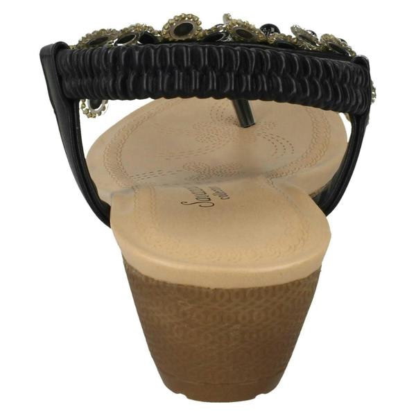 Savannah Ladies Savannah Mid Wedge Toepost Flower Trim Sandals