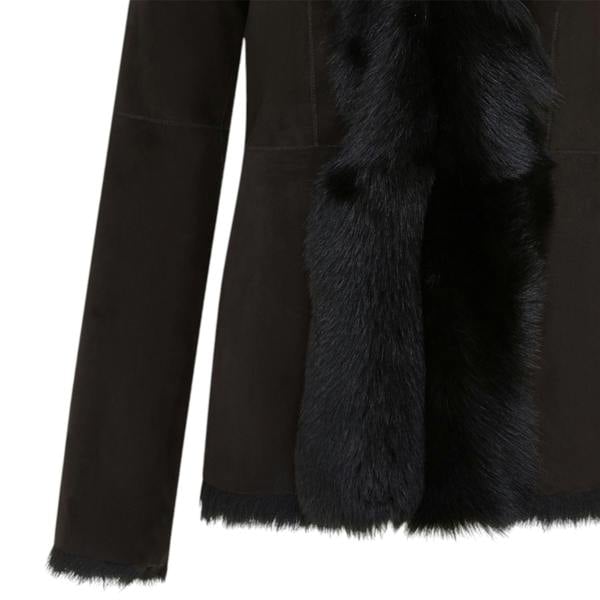 Infinity Leather Women's Sheepskin Toscana Shearling Suede Leather Jacket - Noiré