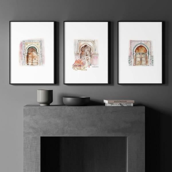Wall Canvases For Living Room | Set of 3 Moroccan Inspired Wall art Prints