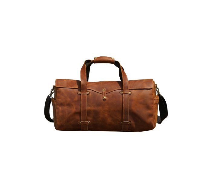 Touribag Stitched Detail Genuine Leather Holdall - Brown