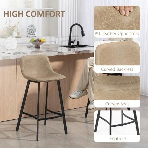 Wyld Haus Panato Set Of 2 Light Brown Faux Leather Dining Bar Stools