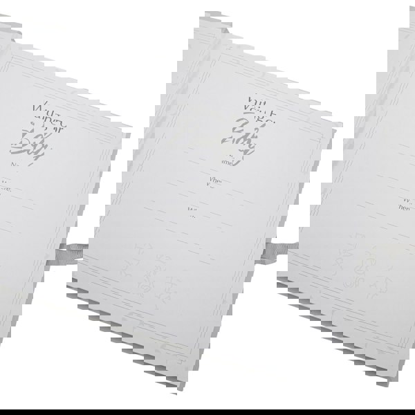 Grey Baby Shower Guest Book with Silver Plated Rattle Pram and Booties Image 4