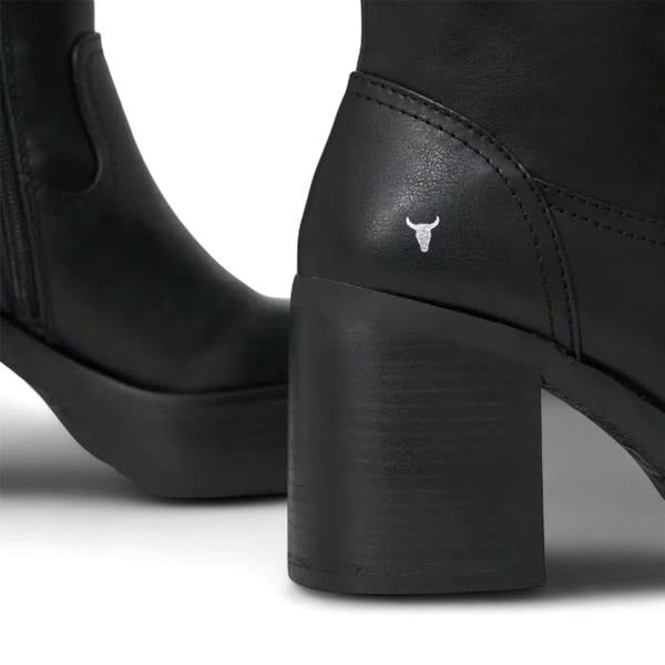 Windsorsmith Womens Black Faux Leather Knee-High Platform Heel Boots - Niche