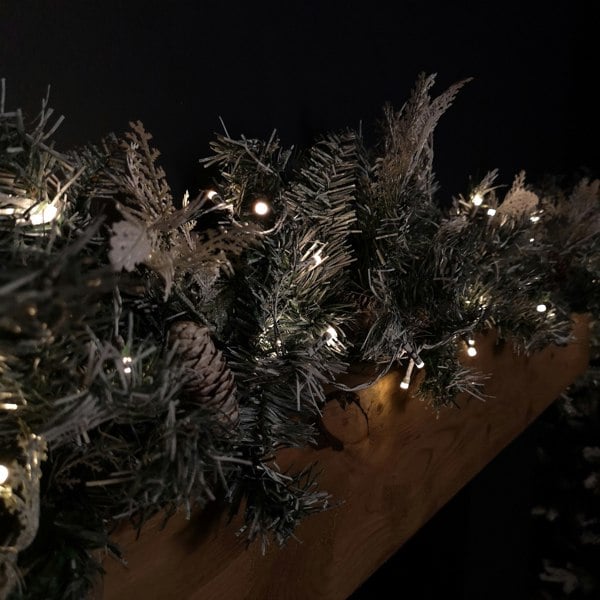 Samuel Alexander 1.8m Snowy Christmas Garland with Pinecones 96 Tips and 50 Warm White LED Lights
