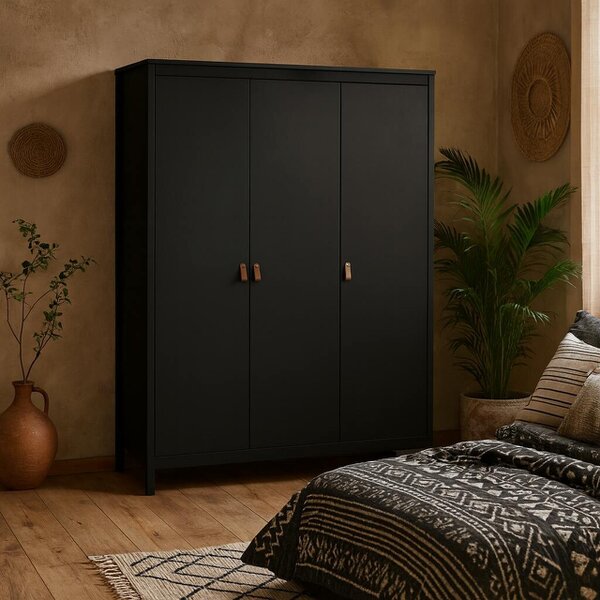 Wyld Haus Wildberry Matt Black Wardrobe 3 Doors Leather Handles
