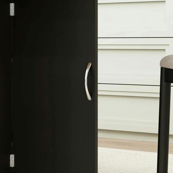 Black drop-leaf table side handle on the storage base