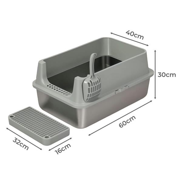 Skylos Stainless Steel Cat Litter Box Semi-Enclosed Easy Cleaning Pet Toilet