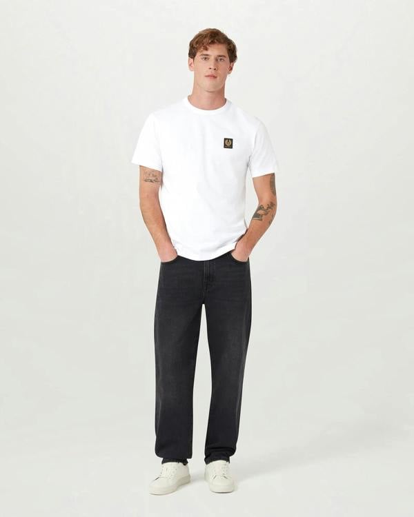 Belstaff Mens Icon Logo T - Shirt - White | CHO | Designer Mens Short Sleeve T - Shirts