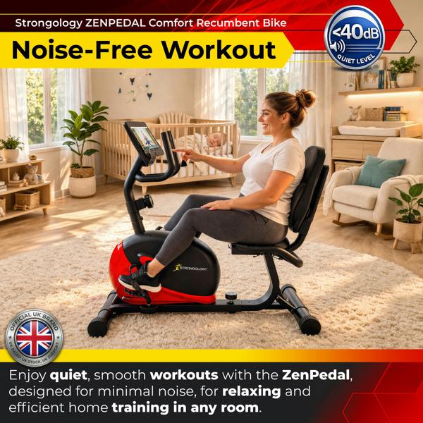 Strongology ZENPEDAL Recumbent Exercise Bike for Home, Magnetic Resistance Bike with 8 Levels, LCD Monitor with Heart Rate