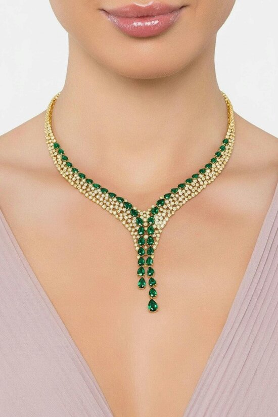 Latelita Baroness Statement Necklace Emerald Gold