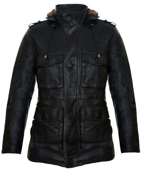 Infinity Leather Mens Leather Hooded Trench Coat-Medellin