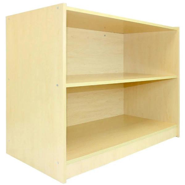 A1200 shop counter in light maple finish, featuring two spacious shelves and a smooth, durable surface ideal for retail displays