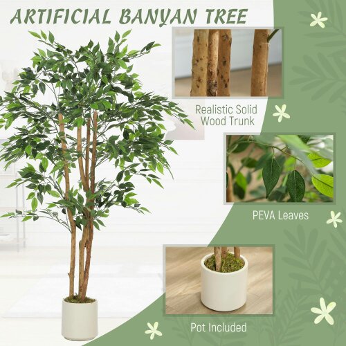 Wyld Haus Faluta Artificial Ficus Style Tree With Solid Trunk Detail In Pot 150cm Green