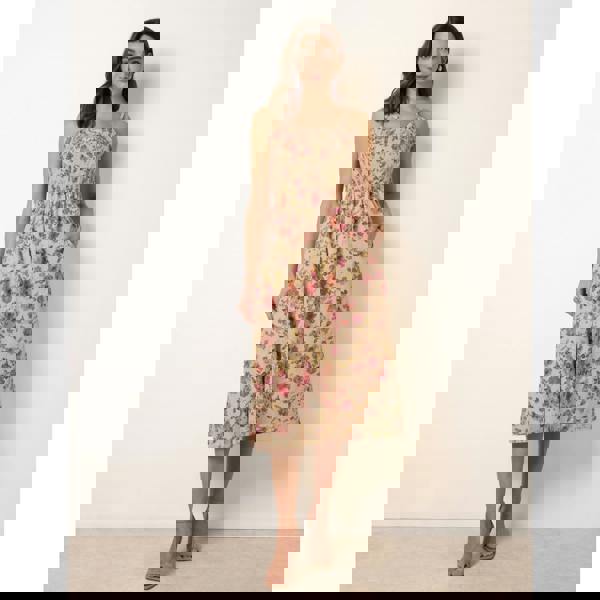 Blue Vanilla Floral Shirred Strappy Midi Dress