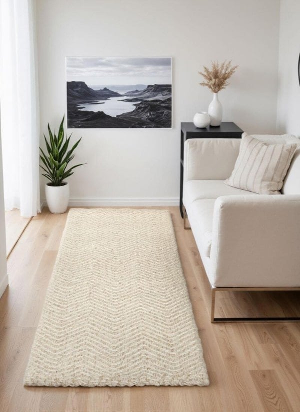 The Rugs Majoli Natural White Herringbone Wool & Jute Rug