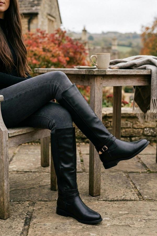 ikrush Mirabel Faux Leather Buckle Strap Knee High Riding Boots