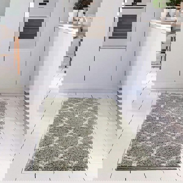 Trellis Design Thick Shaggy Area Rugs Grey