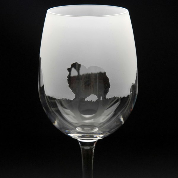 Glyptic Glass Art Pomeranian Dog Crystal Wine Glass - Hand Etched/Engraved Gift