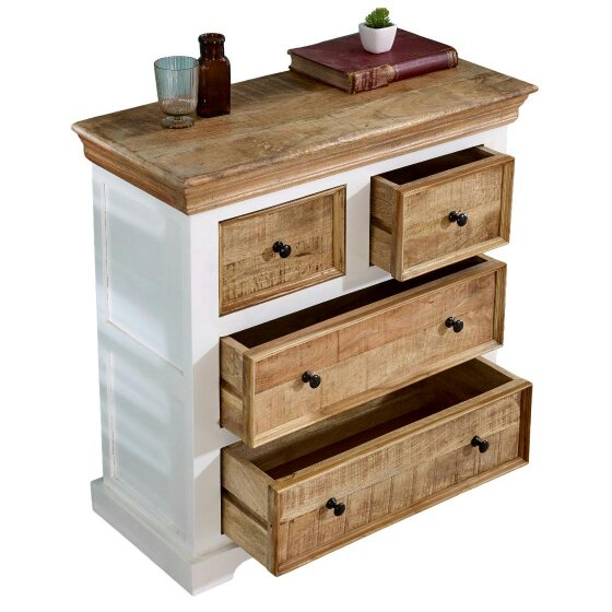 Wyld Haus Alington White and Natural Solid Mango Wood Four Drawer Chest