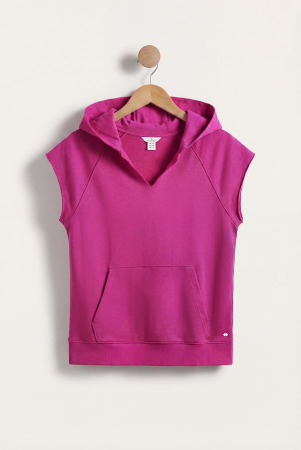 ENORSIA Sleeveless Raw Edge Hoodie