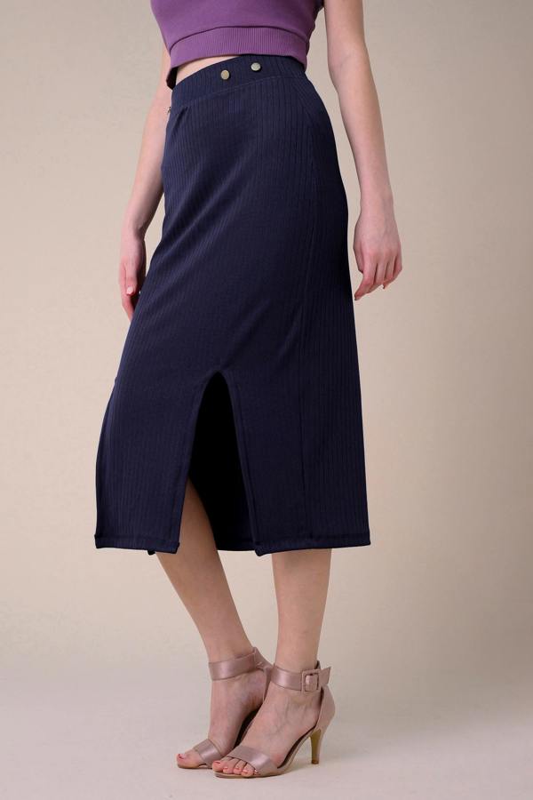 ENORSIA Crown Split Front Jersey Skirt