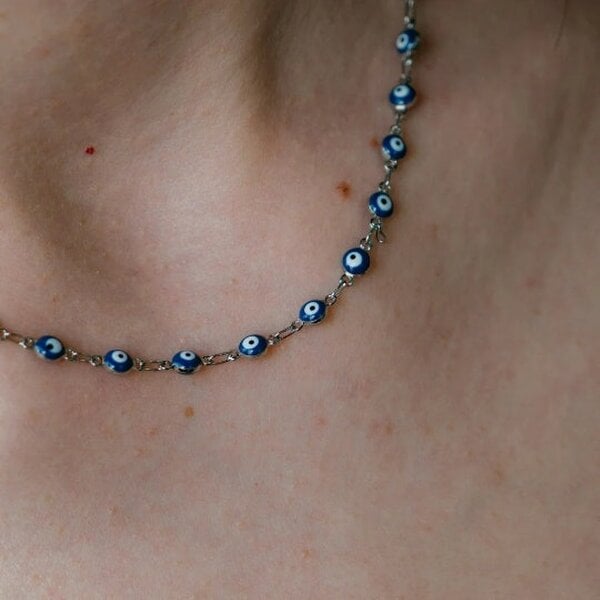 The Colourful Aura Evil Eye Blue Devil Eye Bead Minimalist Adjustable Turkish Boho Nazaria Necklace