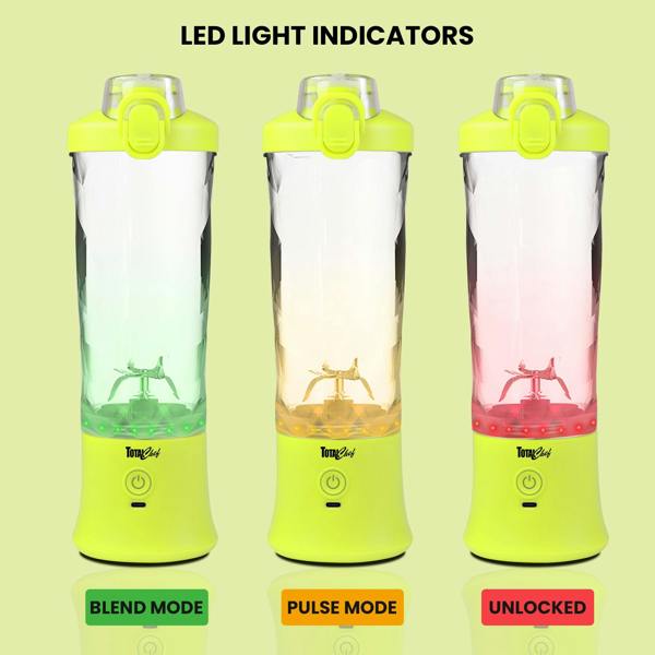 Total Chef 600ml Portable Blender USB Rechargeable Smoothie Maker for Gym & Travel (Yellow)