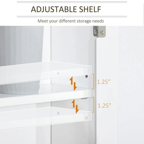 Bathroom mirror cabinet adjustable shelf brackets and interior storage, white cabinet