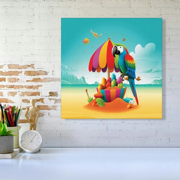 Warren Reed Parrot On A Beach Holiday Canvas