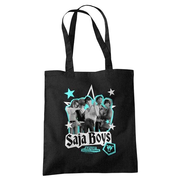 K-Pop Demon Hunters Scrapbook Saja Boys Reusable Tote Bag - Black