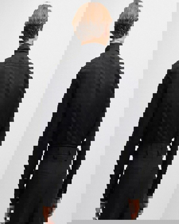 HUGO Ermo Mens Slim Fit Shirt in Stretch Cotton with Stacked Logo - Black 001